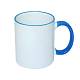 Кружка керамическая белая, голубые ободок и ручка, субл.печать, Ø82 мм х 95 мм, 330 мл