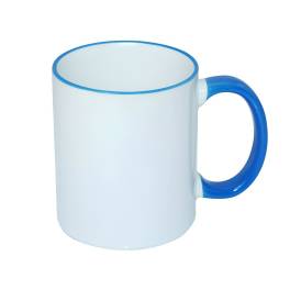 Кружка керамическая белая, голубые ободок и ручка, субл.печать, Ø82 мм х 95 мм, 330 мл - фото 1                                    title=