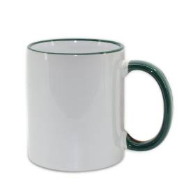 Кружка керамическая белая, зеленые  ободок и ручка, субл.печать, Ø82 мм х 95 мм, 330 мл								