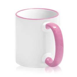 Кружка керамическая белая, розовые  ободок и ручка, субл.печать, Ø82 мм х 95 мм, 330 мл								